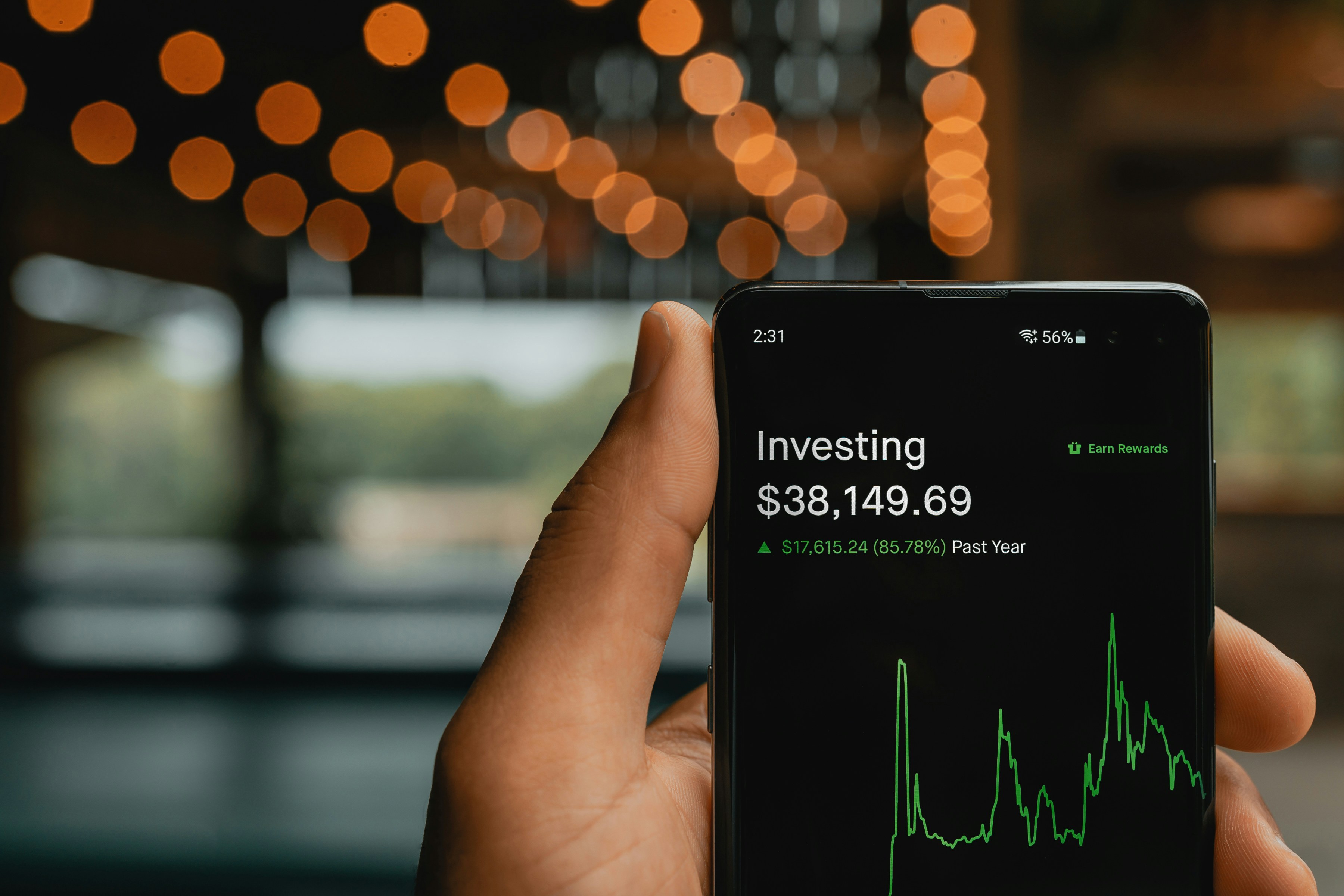 Investing app on phone showing portfolio balance